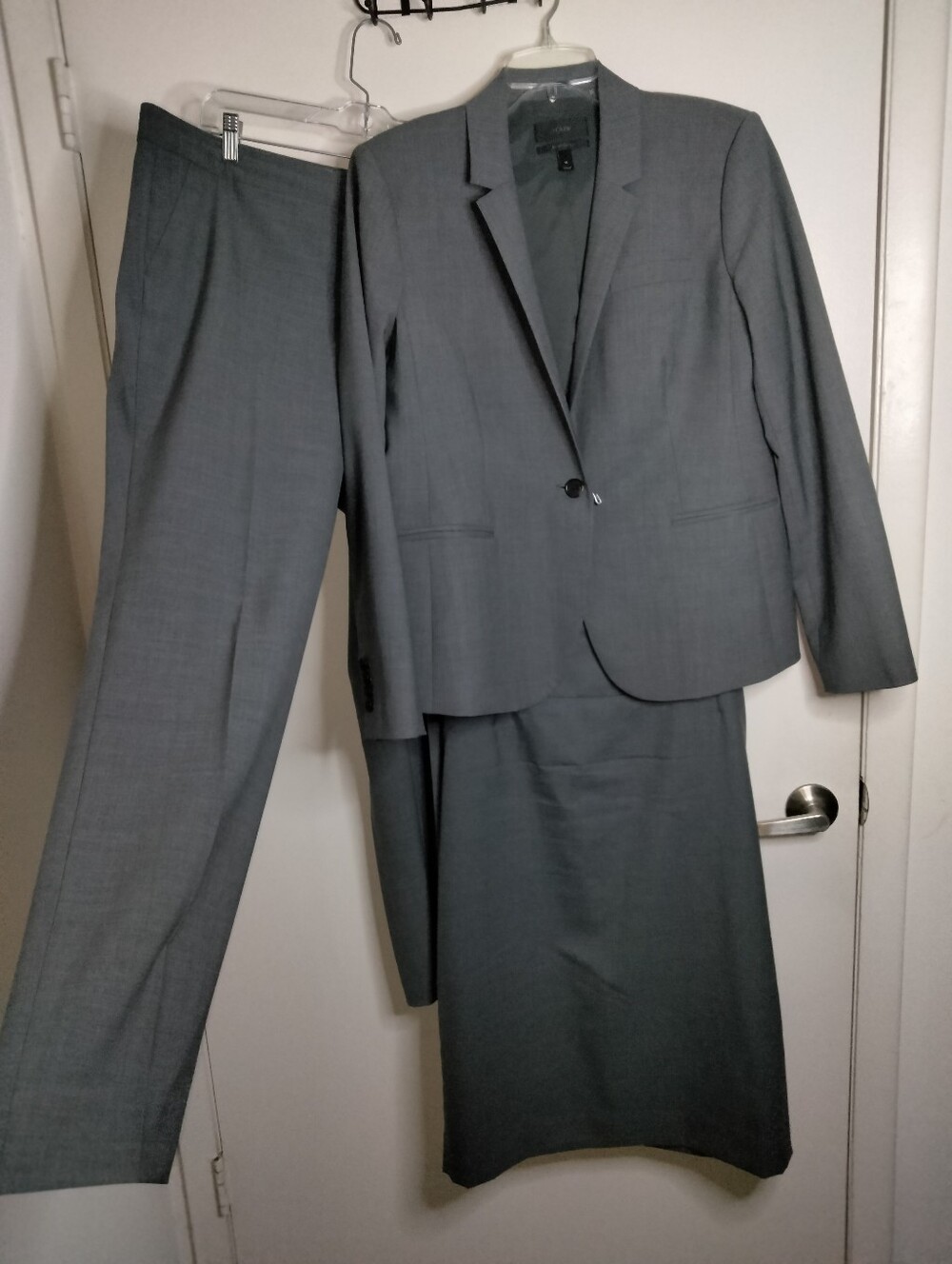 J. Crew (Size 16) Gray Wool Blend Tollegno 3-Piece Suit - Blazer, Pants & Skirt